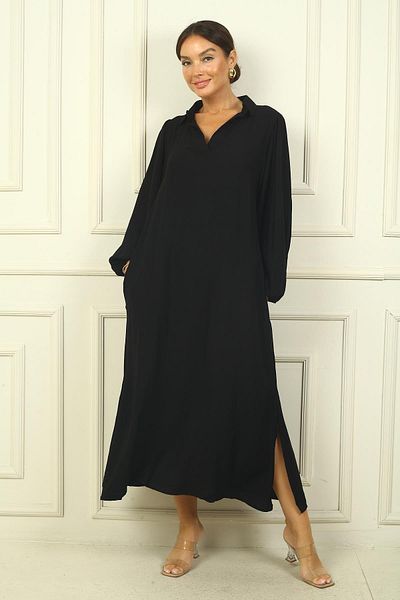 By Saygı Rochie din viscoză cu gât polo - Potrivire confortabilă, mânecă elastică și buzunare