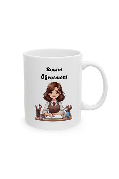 BASKIBAZAR Since 2020 كوب بورسلين أبيض فاخر مطبوع عليه مدرسة فنية للنساء