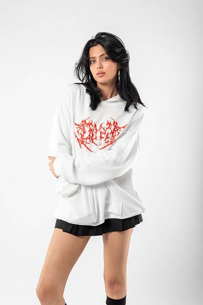 Sekizbiraltı Red Dusk Printed Oversize Unisex White Hoodie
