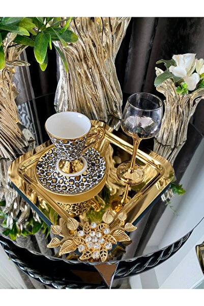 atabey home collection Gold Lux Crystalized Bowl Model - 2 Pieces Coffee Tea Presentation Tray