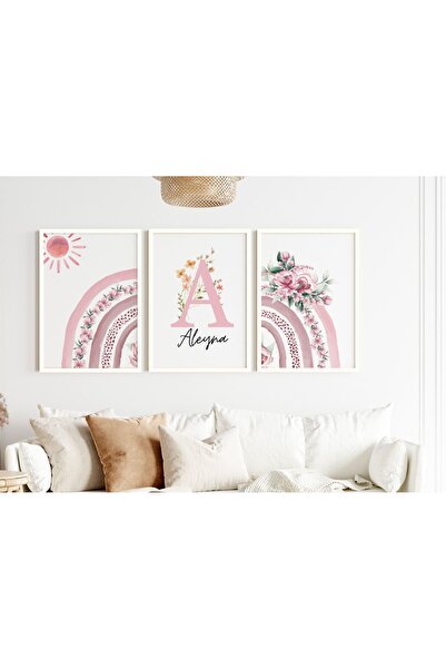 Efsa Sanat Tasarım İsme Özel Çerçeveli Kız Çocuk Odası Tablo Seti - Çocuk Odası Tablosu - Modern Tablo Seti