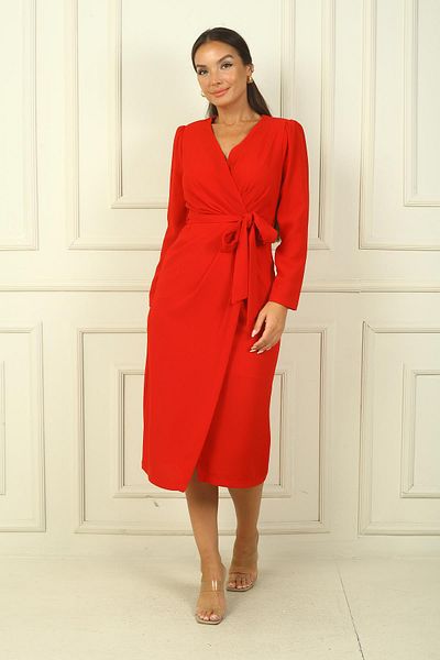 By Saygı Rochie de damă din crepon - guler dublu, mâneci, talie cu curea, căptușită