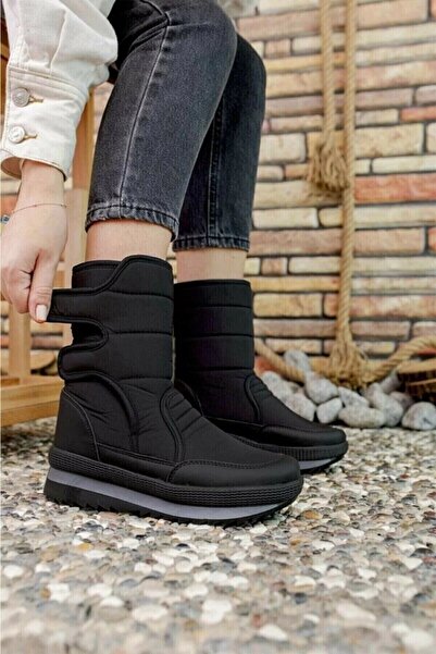 stilfest ® | Wintfest Kadın Siyah İçi Kürk Kaydırmaz Termal Taban Cırtlı Çizm...