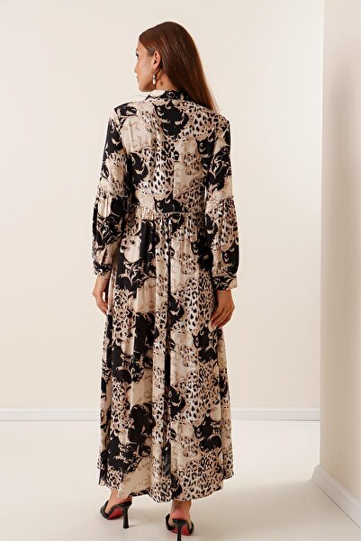 By Saygı Print Viscose Long Shirt Dress
