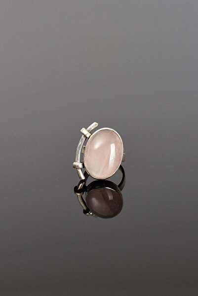Safnaturel Pembe Kuvars Doğal Taş 925 Ayar Gümüş Yüzük ( Ayarlanabilir )