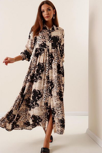 By Saygı Print Viscose Long Shirt Dress