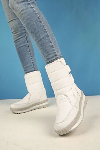 Evojean Γυναικείες μπότες χιονιού Velcro με γούνα εσωτερικά, ανθεκτικές στο κρύο, Λευκό/Γκρι