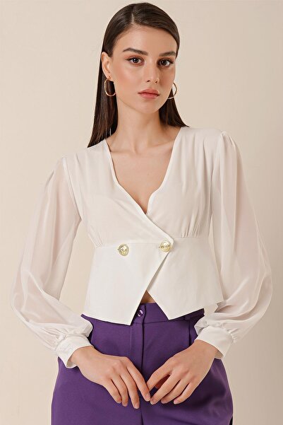 By Saygı Šifonová halenka s dvojitým knoflíkem a výstřihem z lycry