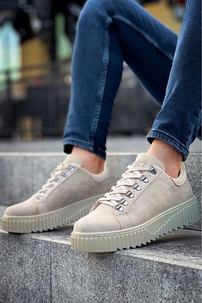 BOA Ba0505 Hook and Loop Lace Cream Color High-Top Casual Shoes