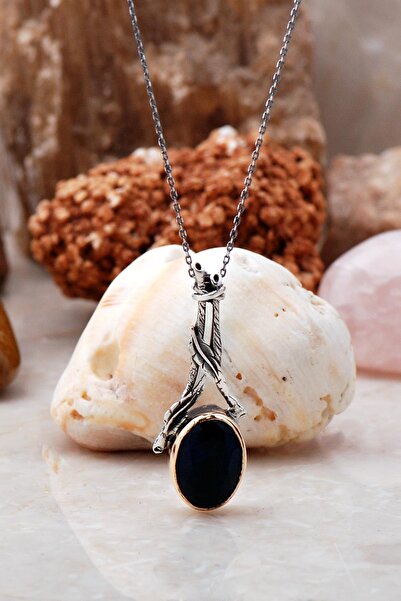 Sümer Telkari Safir Taşlı Elişi Sarmaşık Tasarım Gümüş Kolye 6297