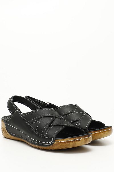 GÖNDERİ(R) Women / Girls Black Gön Genuine Leather Women's Padded Sandals 42310