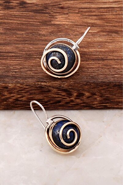 Sümer Telkari Lapis Lazuli Taşlı Tasarım Gümüş Küpe 4404