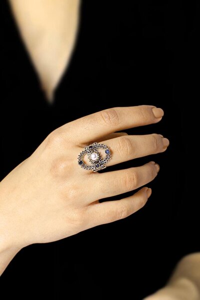 Sümer Telkari İnci Taşlı Telkari Işlemeli Gümüş Yüzük 2494