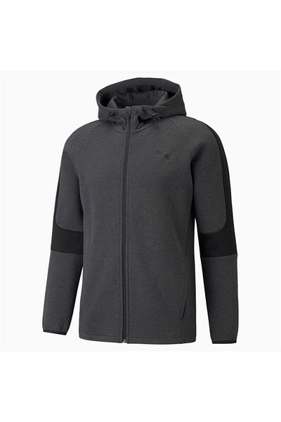 Puma Ανδρικό γκρι μπουφάν με κουκούλα Full Zip Evostripe Core