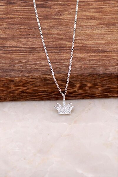 Sümer Telkari Taç Minimal Rodyumlu Gümüş Kolye 4150