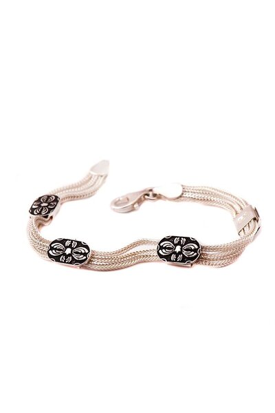 Sümer Telkari Asur Motifli Hasır Gümüş Bileklik 1189