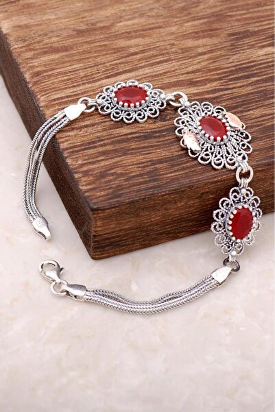 Sümer Telkari Kök Yakut Taşlı Telkari Işlemeli Gümüş Bileklik 2947