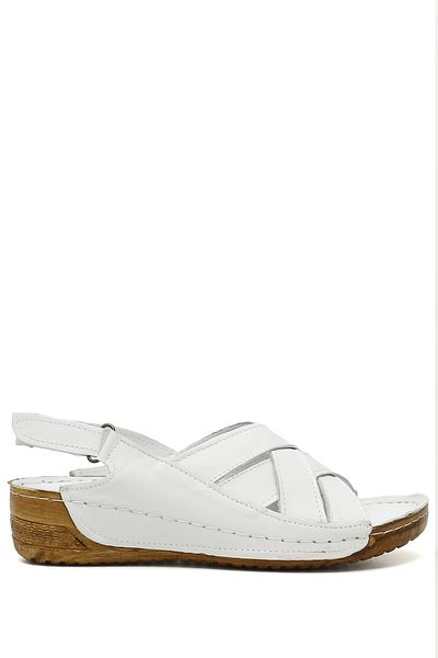 GÖNDERİ(R) Women / Girls White Gön Genuine Leather Women's Wedge Sandals 42310