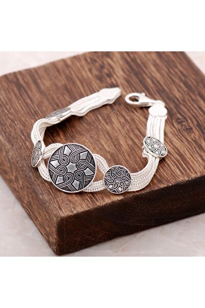 Sümer Telkari Hitit Motifli El Yapımı Midyat Hasırı Gümüş Bileklik 2359