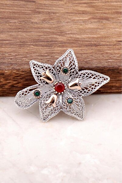 Sümer Telkari Telkari İşlemeli Laleli Gümüş Tasarım Broş 273