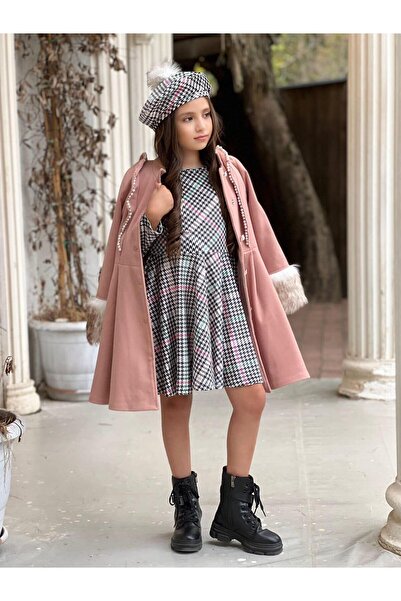 Uğurböceği çocuk Kolu Kürklü İnci Detaylı Kaban Kazayağı Elbise 4'lü Kız Çocu...