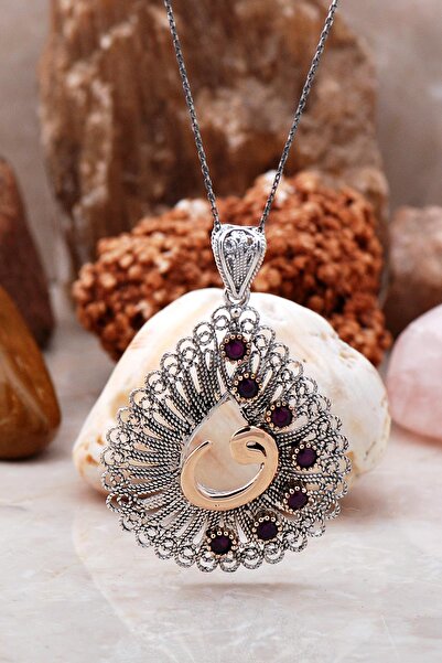 Sümer Telkari Telkari Işlemeli Vav Harfli Kök Yakut Taşlı Gümüş Kolye 3891