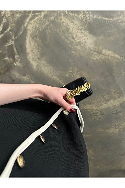 My Blog Black-Cream Ribbed 4-Button Solid Long Vest- 231022