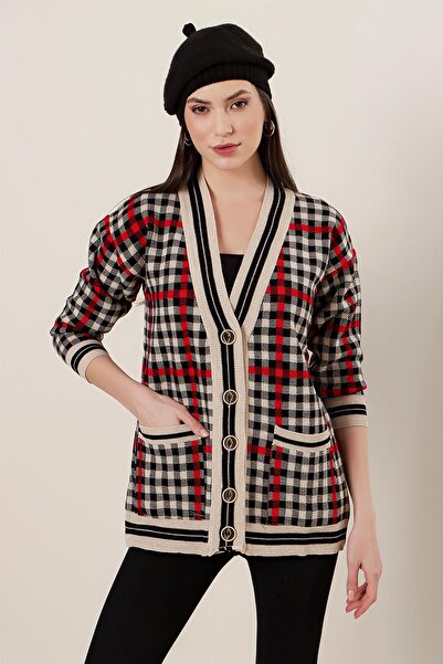 By Saygı Kostkovaný vzorovaný akrylový kardigan s kapsami
