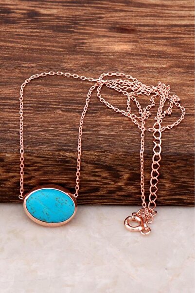 Sümer Telkari Turkuaz Taşlı Rose Gümüş Kolye 6478