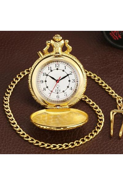 STİLLOVE Gold Pocket Watch with Chain and Lighted Train Theme Sl7149