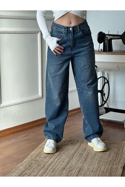 Trn JNS Detaliu cu cataramă albastru închis, cu picior largi, blugi largi, blugi, pantaloni largi pentru femei