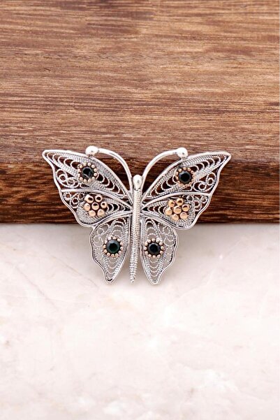 Sümer Telkari Kelebek Tasarımlı Elişi Telkari İşlemeli Gümüş Broş 278