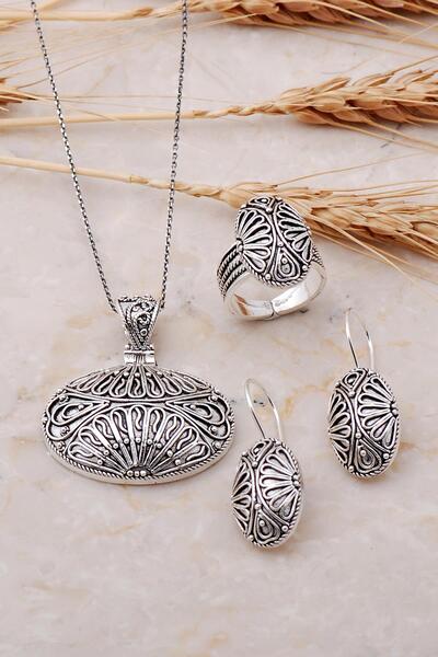 Sümer Telkari Asur Motifli Telkari Işlemeli Gümüş Set 1874