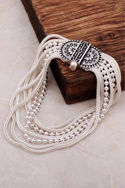 Sümer Telkari Hitit Motifli El Yapımı Gümüş Midyat Hasırı Bileklik 2352