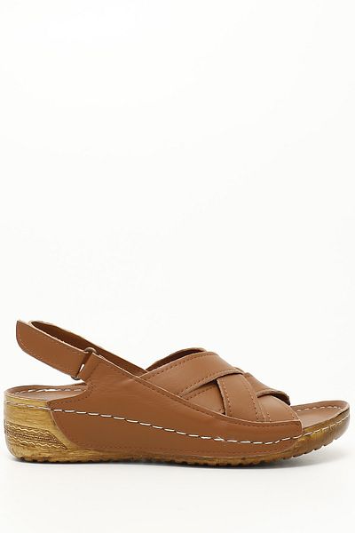 GÖNDERİ(R) Women / Girls Tan Antique Gön Genuine Leather Women's Padded Sandals 42310