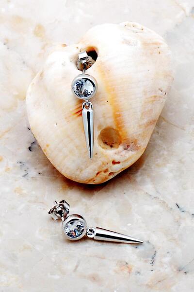 Sümer Telkari Tek Taş Çivi Rodyumlu Gümüş Küpe 5305