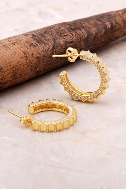 Sümer Telkari Altın Yaldılzı 19 Mm Gümüş Taşlı Halka Küpe 5036