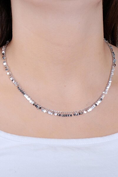 Sümer Telkari Pullu Zirkon Taşlı Rodyumlu Gümüş Kolye 7264