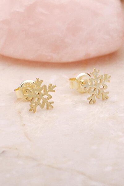 Sümer Telkari Kar Tanesi Altın Yaldızlı Mini Gümüş Küpe 5407