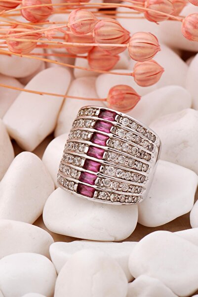 Sümer Telkari Pembe Kuvars Taşlı Tasarım Gümüş Yüzük 298