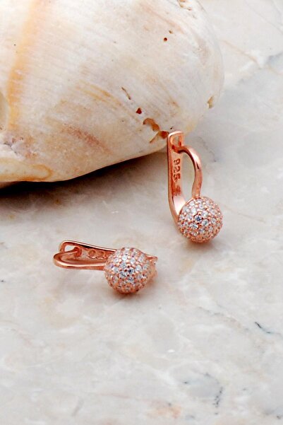 Sümer Telkari Taşlı Rose Gümüş Top Küpe 5256