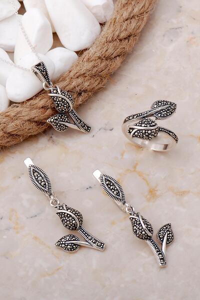 Sümer Telkari Laleli Markazit Taşlı Gümüş Üçlü Set 2129