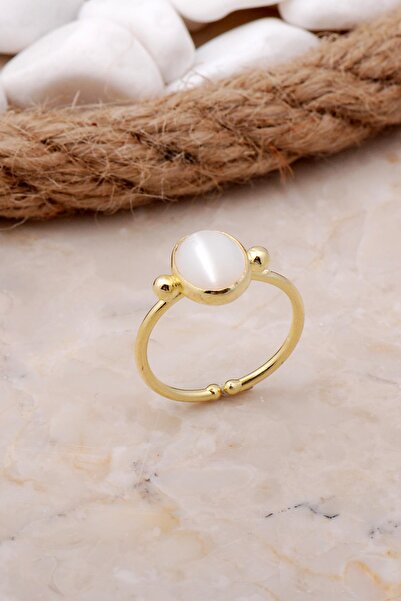 Sümer Telkari Sedef Taşlı Altın Yaldızlı Gümüş Yüzük 3518