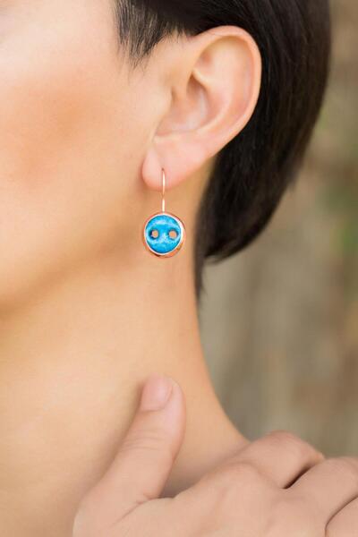 Sümer Telkari Süryani Nazar Boncuğu Rose Gümüş Küpe 4741