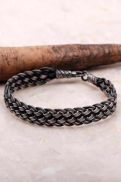 Sümer Telkari Hasır Örgü Kazaziye Gümüş Erkek Bileklik 3427