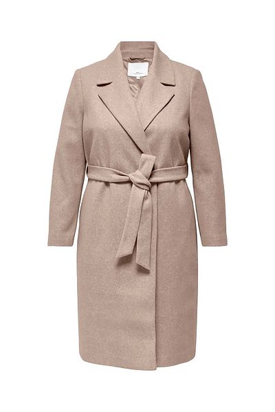 Only Women's Plus Size Caralvılda Long Coat with Buttons and Tie Waist 15331937   Beige