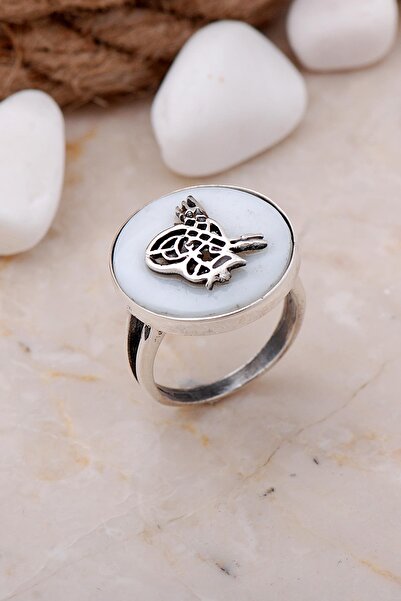 Sümer Telkari Osmanlı Tuğralı Sedef Taşlı Elişi Gümüş Yüzük 204