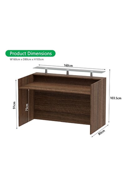 Mahmayi Modern Reception Desk White with Glass Top Desk Office Reception Table - 160Cm (Dark Brown)