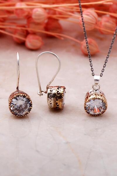 Sümer Telkari Kuvars Elişi Gümüş Ikili Set 2334-yuvarlak