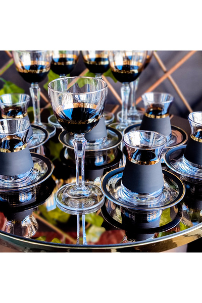 SEÇKİNEV 18 Piece Gilded Black Hudson Cup Set